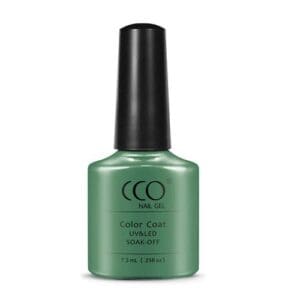 Flesje mos olijfgroene gellak met een shimmer "Frosted Glen" van CCO