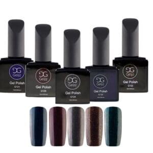 5 flesjes gellak uit de ''New Glitter Collectionl'' van Gelzz