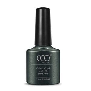 Flesje donker antraciete gellak met een subtiele shimmer "Overtly Onyx" van CCO