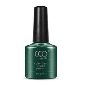 Flesje superfijne gellak groen en door de fijne shimmer die in de lak fonkelt "Serene Green" van CCO