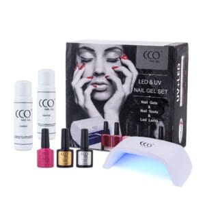 Starterspakket gellak van CCO met 1 flesje gellak, een uv/led lamp, basecoat, topcoat, cleanser & remover