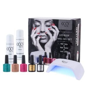 Starterspakket gellak van CCO met 3 flesjes gellak, een uv/led lamp, basecoat, topcoat, cleanser & remover