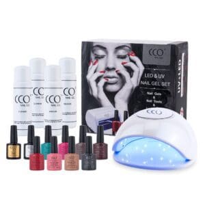 Starterspakket gellak van CCO met 8 flesjeS gellak, een uv/led lamp, basecoat, topcoat, cleanser & remover